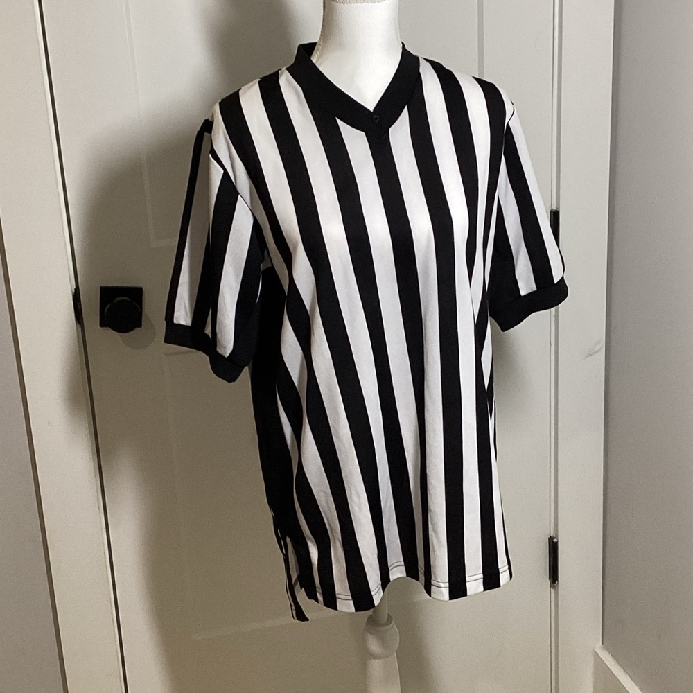 Black and White Striped Referee Top